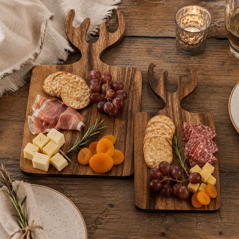 Bamboo Cutting Board - 1pc Teak Deer Antler Shaped Chopping