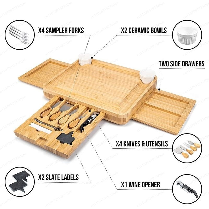 3-Drawer Bamboo Cheese & Cutti - Bamboo Cutting Board ulasan dan harga